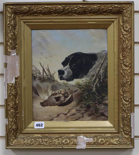 C. F. Townsend (19th century), gun dog with dead partridge, signed and dated 1893, oil on board, 29 x 23.5cm